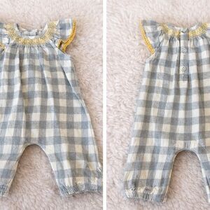 Baby Gingham Romper 0–3M Yellow Smocked Flutter Sleeve Boutique Style